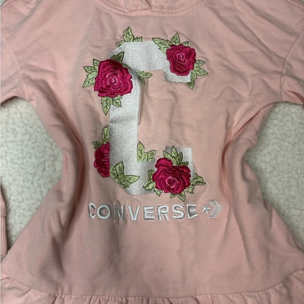 Converse Girls Pink Logo Embroidered Hooded Sweater Dress